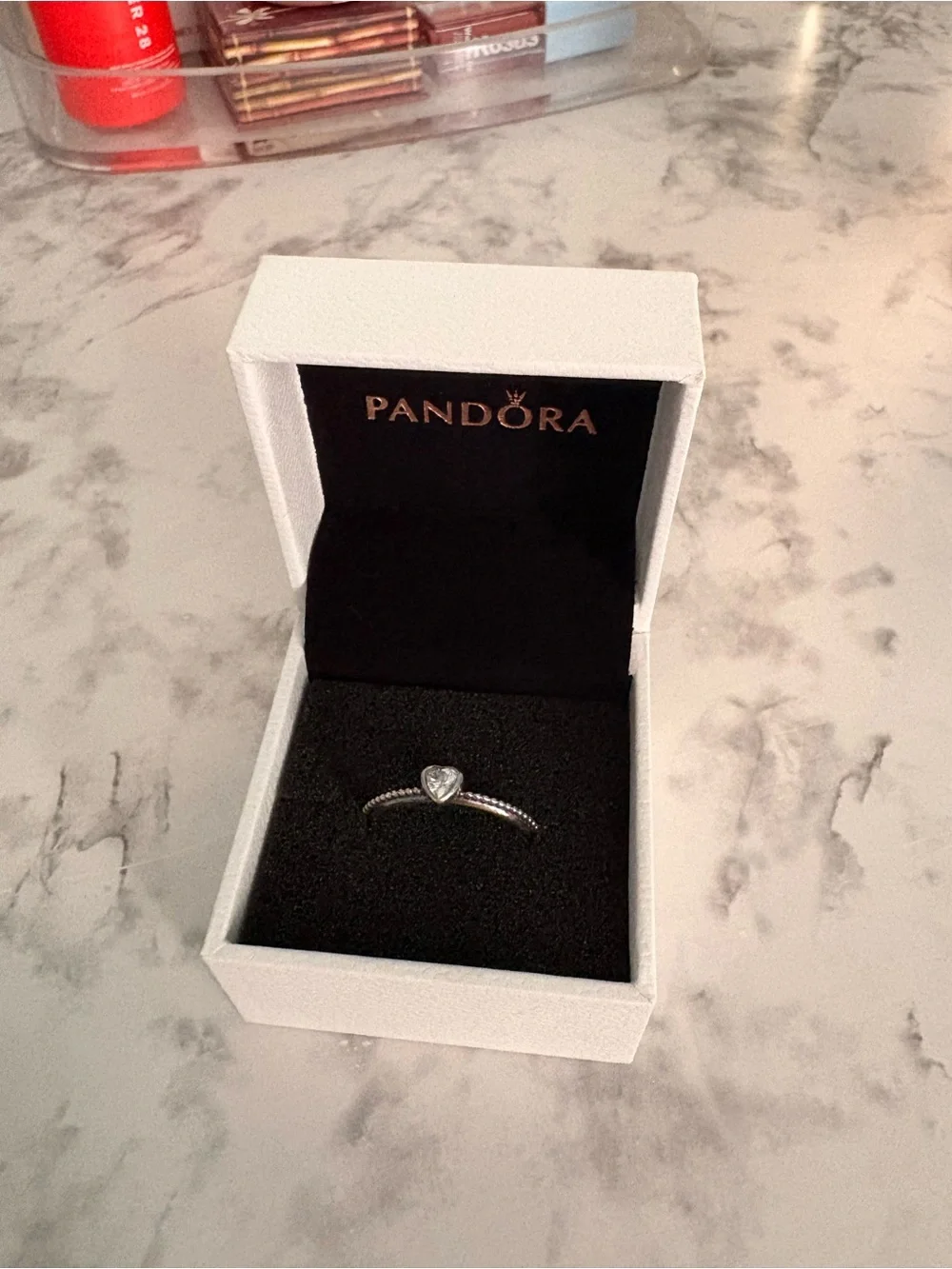 Pandora Silver Heart Ring with Clear (White) Stone
